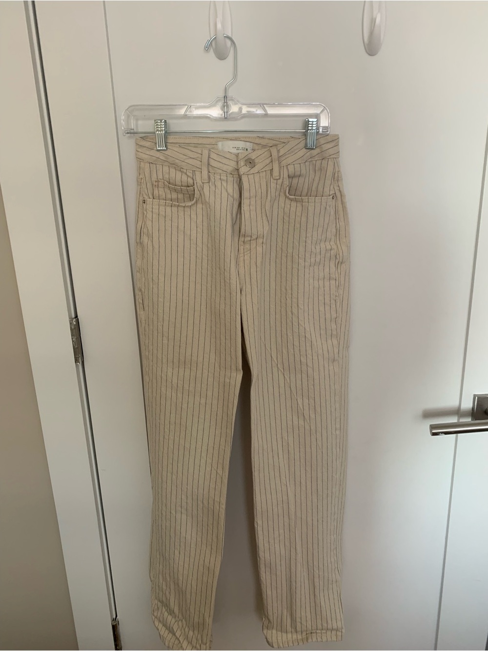 ZARA Beige Pinstripe Chinos with Navy Stripes